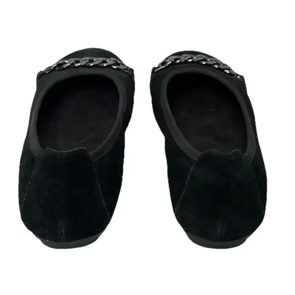 Vionic Pera Womens 6.5 Black Suede Ballet Flats Chain Accent Shoes Slip On - Picture 5 of 8